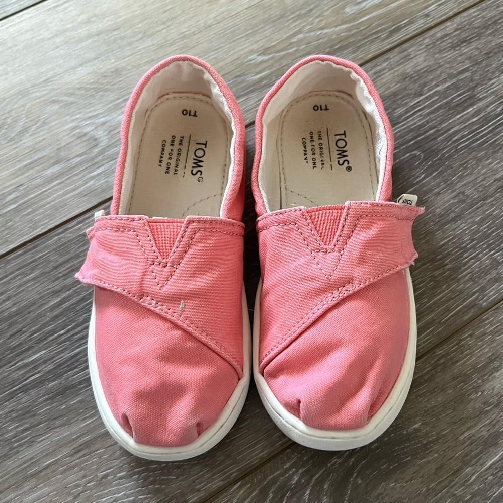 Toms Pink Canvas Slip On Velcro Shoes Toddler Girls Size 10